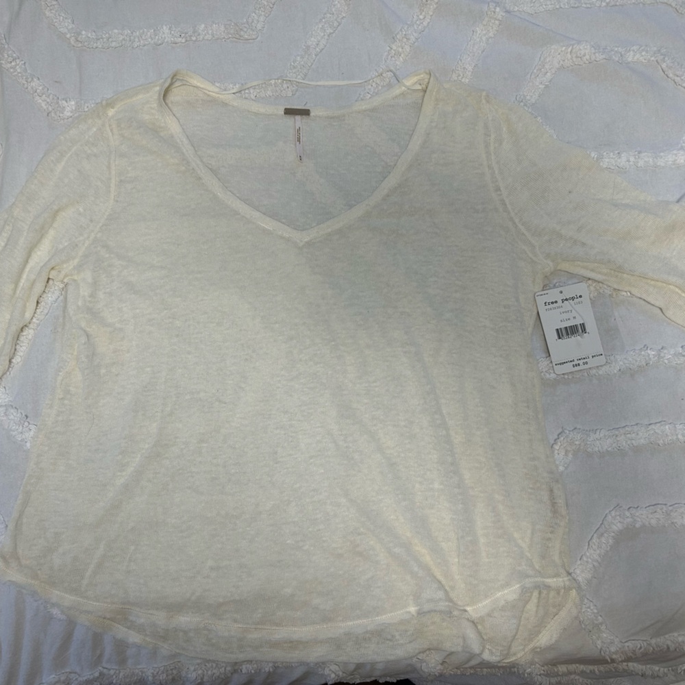 Free People Cream V-Neck Top
